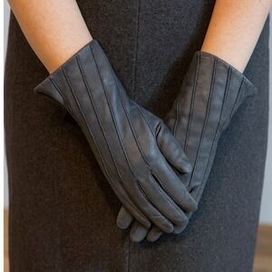 Paolo Vico Vintage Genuine Leather Gloves Women's Size L Gray Lined Dress Gloves
